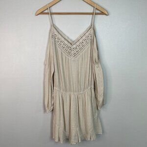 Urban Outfitters Ecote Romper Medium Cream Crochet Lace Cold Shoulder